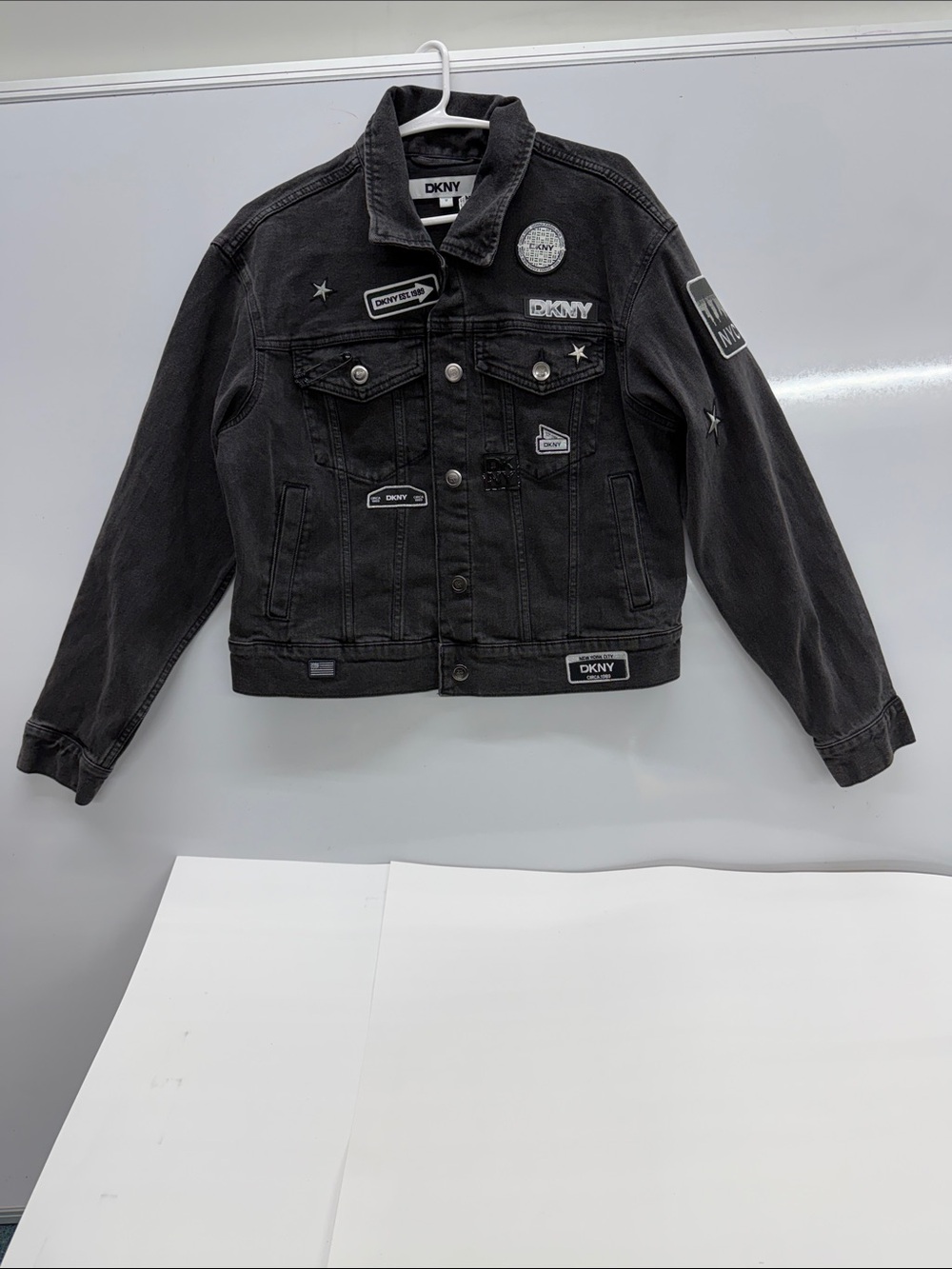 DKNY Black Patchwork Denim Jacket for women